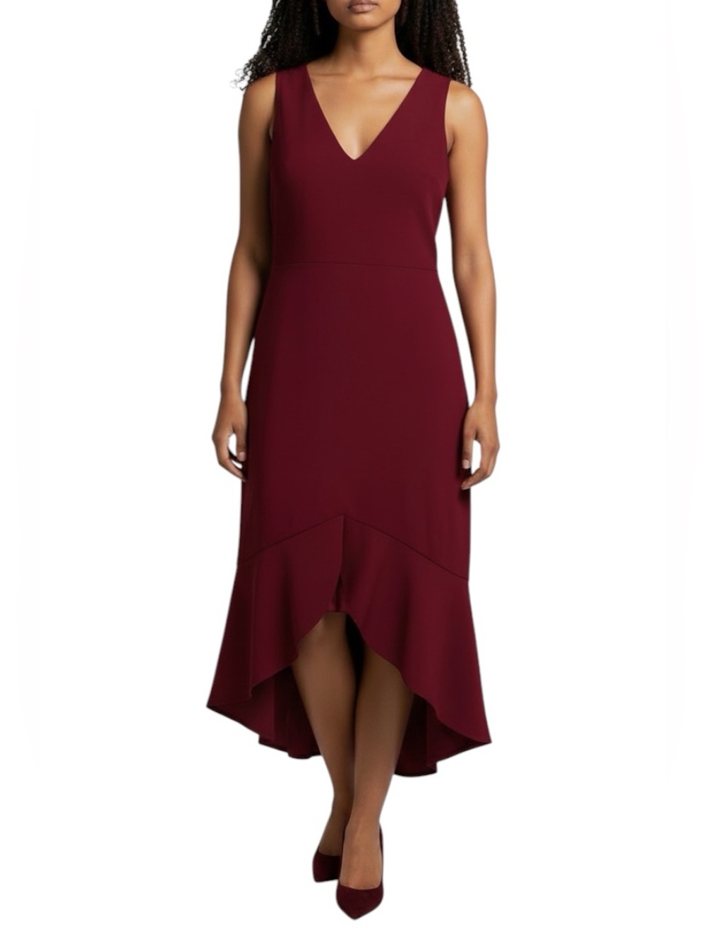 Alice + Olivia Blakesley Split Front Hi Low Sleeveless Dress Bordeaux 10